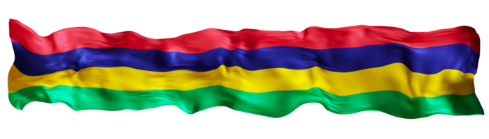 Stylized flag of Mauritius waving in the wind on transparent background. Footer, header or divider. Cut out wide, panoramic element. Banner for patriotic themes or national event promotions. 3D. png