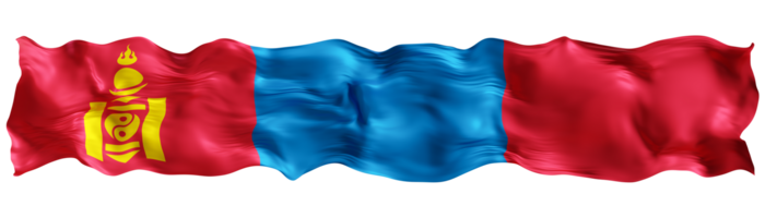 Stylized flag of Mongolia waving in the wind on transparent background. Footer, header or divider. Cut out wide, panoramic element. Banner for patriotic themes or national event promotions. 3D. png