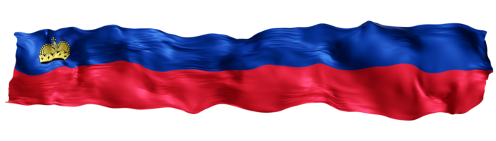Stylized flag of Liechtenstein waving in the wind on transparent background. Footer, header or divider. Cut out wide, panoramic element. Banner for patriotic themes or national event promotions. 3D. png