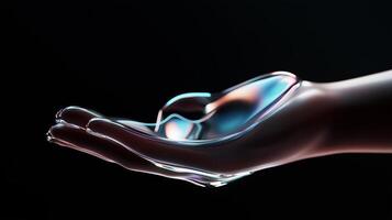 Liquid flowing gracefully from a hand in a dark environment showcasing ethereal motion and light reflections photo