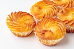 Deliciously baked pastry swirls arranged on a clean surface photo