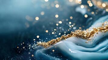 Elegant abstract texture with shimmering gold and blue colors creating a luxurious visual effect in a serene composition photo