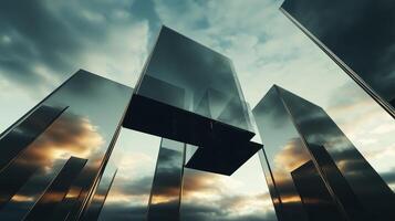 Abstract structures rise against a dramatic sky during twilight showcasing modern design and architectural innovation photo