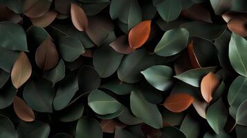 Close-up view of green and brown leaves creating a textured natural pattern on the ground during autumn photo