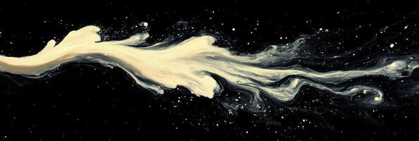A captivating swirl of cream is set against a deep black space, showcasing dynamic fluid movement photo