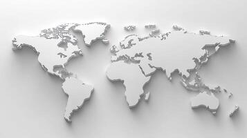 A detailed 3D representation of a world map emphasizing geographical features and outlines photo