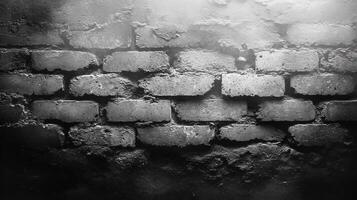 Old concrete wall made of uneven bricks, exhibiting a rough texture and highlighted by soft light photo