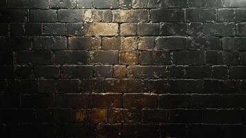 A textured black brick wall showcases subtle gold and brown highlights, creating an intriguing visual effect photo
