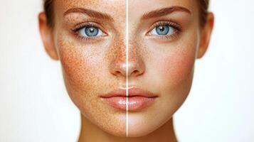 Two halves of a face showcase contrasting skin tones and features with a focus on natural beauty photo