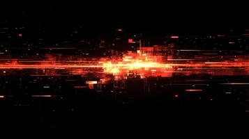 Dynamic patterns of red and orange light flow across a dark background, creating an abstract digital design photo