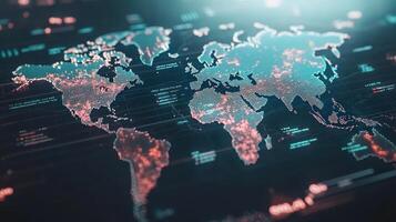 Detailed map depicting global connectivity and data trends in a modern technological context photo