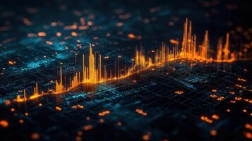 Bright orange data peaks illustrate digital trends over a network grid in a modern and dynamic environment photo