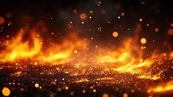 Vibrant flames and glowing embers create a captivating glow against a dark backdrop during nighttime photo