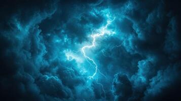 Bright lightning flashes through ominous dark clouds in a stormy nighttime atmosphere photo