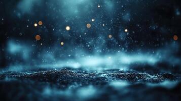 Raindrops shimmer on a dark surface, creating a magical atmosphere enhanced by soft bokeh lights photo