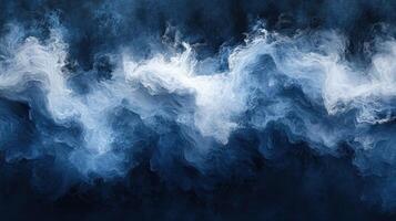 Blue and white wispy clouds blend, echoing ocean waves on a dark background photo