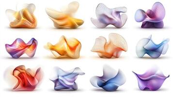 Vibrant abstract shapes in various colors and forms create an artistic arrangement with dynamic movement photo