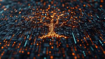 A glowing circuitry tree in an abstract, colorful design photo