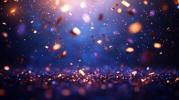 Vibrant confetti pieces descend through the air, adding sparkle to a lively celebration under soft lighting photo