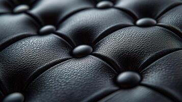 Detailed view of black leather fabric with tufted design, capturing texture and craftsmanship in bright light photo