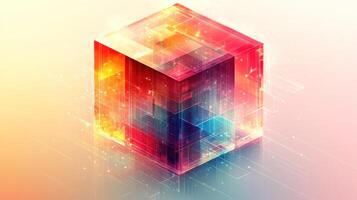 Abstract cube with vivid colors and layered design elements creates a glowing visual effect and dynamic depth photo