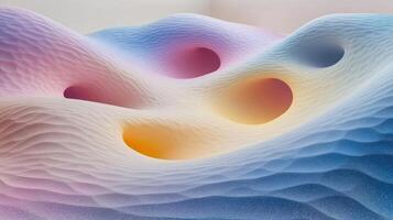 Soft waves in pastel colors create a vibrant abstract landscape with illuminated hollow spaces photo