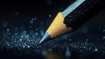 A sharpened pencil produces fine particles on a dark surface while engaging in creative work photo
