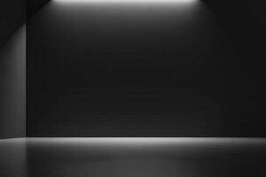 A minimalist black space with soft lighting creating a dramatic atmosphere suitable for art displays or installations photo
