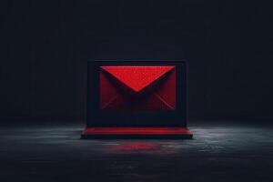 A glowing red envelope symbol on a dark background highlighting the theme of digital communication and messaging during evening hours photo