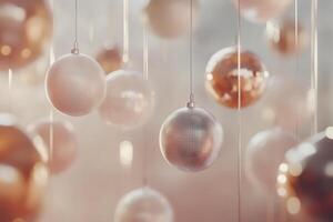 Hanging decorative orbs create a festive atmosphere in a softly lit space during the holiday season photo