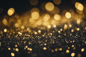 Sparkling golden bokeh lights create a magical atmosphere in a dark setting, perfect for celebrations during the evening photo