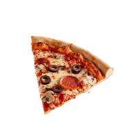 A mouthwatering pizza slice displayed on a clean white surface. photo
