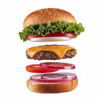 A visually rendered hamburger in 3D format, isolated on a clean white background photo