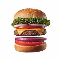 A standalone hamburger on a plain white background, created using 3D rendering photo