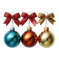 Three Christmas ornaments hanging from a string, each with a different color png