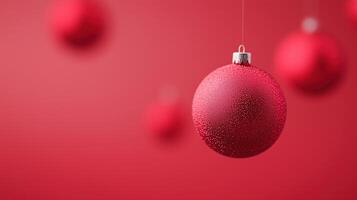 Red Christmas Ornament on Vibrant Background for Holiday Decoration Catalogs Featuring 3D Design and Seasonal Styling in Bold Festive Theme photo