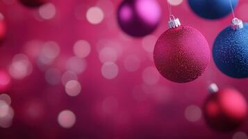Christmas baubles on a pink background photo