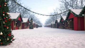 Christmas village with red houses and trees in the snow photo