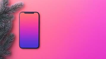 Festive Mobile App Interface With Vibrant Gradients Featuring Pine Branch On Pink Background for Holiday Themes and Modern Design Concepts in Stock Photography and Digital Art photo