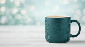 Xmas Festive Mug Design Clear Background Typography and Glitter on Teal Background Featuring Holiday Theme and Elegant Glitter Effects for Seasonal Promotion photo