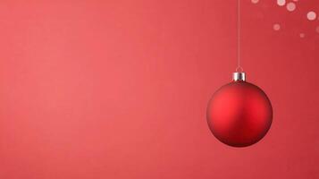 Christmas Bauble On Red Background In Minimal Mockup Style, Holiday Decoration With Floating Ornament, Ideal For Festive Designs And Personalized Creations, High Contrast And Rich Hues photo