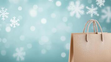 Christmas Sales Webpage Featuring Frosted Glass Effect with Snowflakes and Shopping Bag on Blue Background for Festive Holiday Design photo