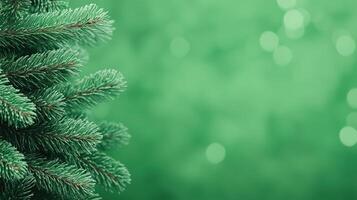 Christmas Tree Pine Branches on Blurred Green Background with Festive Bokeh Sparkle Effect for Holiday Season Decor and Winter Celebration Atmosphere in Nature Inspired Design photo