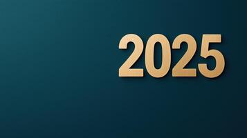 Happy New Year 2025 Banner With Golden Numbers on Minimal Dark Green Background for Website Header photo