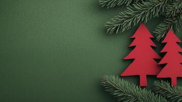 Christmas Eco-Friendly Blog Design With Green Pine Background And Red Christmas Tree Cutouts For Low Energy Consumption Theme And Holiday Creativity Optimization In Modern Aesthetic Style photo