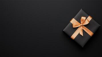 Elegant Black Gift Box With Golden Ribbon On Sleek Background Celebrating New Year 2025 Modern Holiday Design Theme Perfect For Festive Decoration Marketing Branding Commercial Use photo