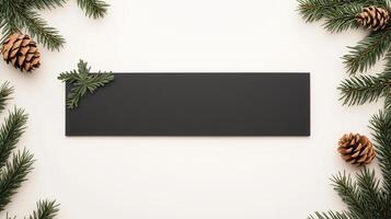 Xmas Minimalistic Black Paper on White Background with Pine Cones and Green Branches, Elegant Seasonal Decor for Holiday Designs, Simple Clean Design for Invitations, Cards, and Festive Projects photo