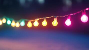 Xmas Colorful String Lights Bokeh Effect for Festive Holiday Celebration and Decorative Design, Featuring Vibrant Rainbow Colors in Glowing Bulbs, Perfect for Seasonal Decorations and Celebrations photo