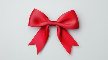 Red Satin Ribbon Bow Isolated on White Background, Perfect for Celebrations, Gift Wrapping, Holidays, Bright and Elegant Design, Detailed Texture, Suitable for Festive Occasions and Decorations photo