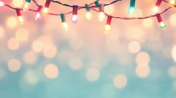 Retro Holiday Website Design Featuring Multicolored Blinking Christmas Lights with Festive Bokeh Background for Seasonal Celebrations and Vintage Aesthetic Appeal in Web Design photo